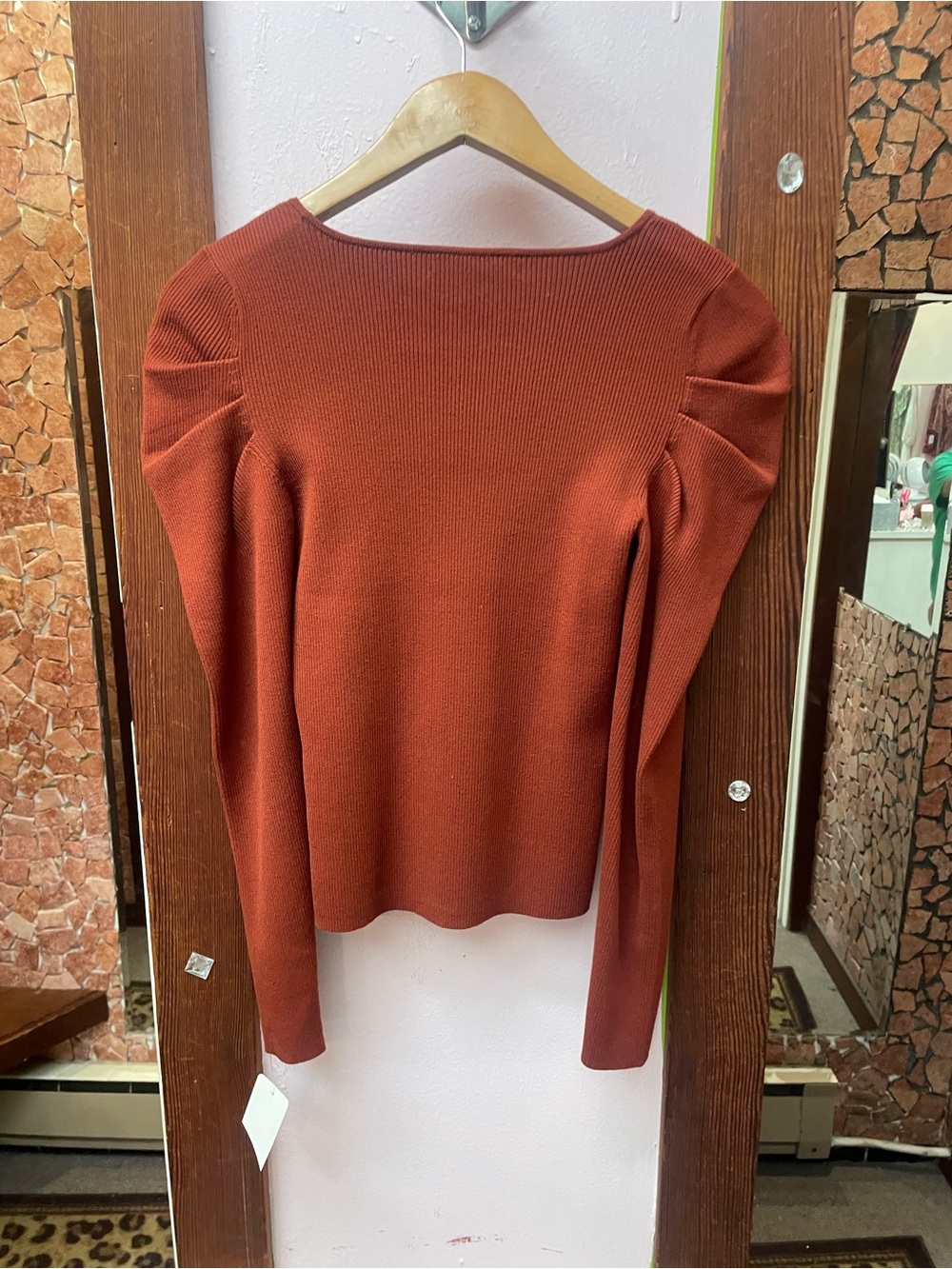 INTERMIX Rust Square-Neck Ribbed Long-Sleeve Top - Picture 9 of 10